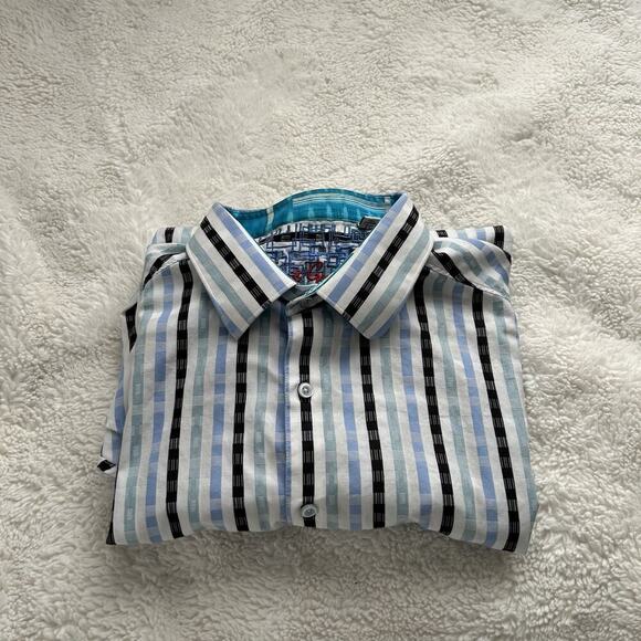 Robert Graham Long Sleeve Button Up Shirt Men's XLarge Blue White Striped - Picture 1 of 8